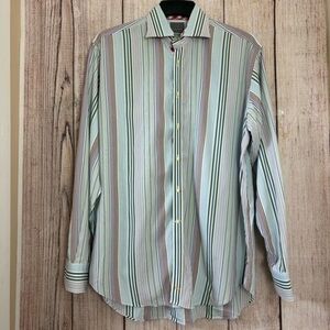 Thomas Dean Mens Multicolored Button Up Stripe Shirt size XL